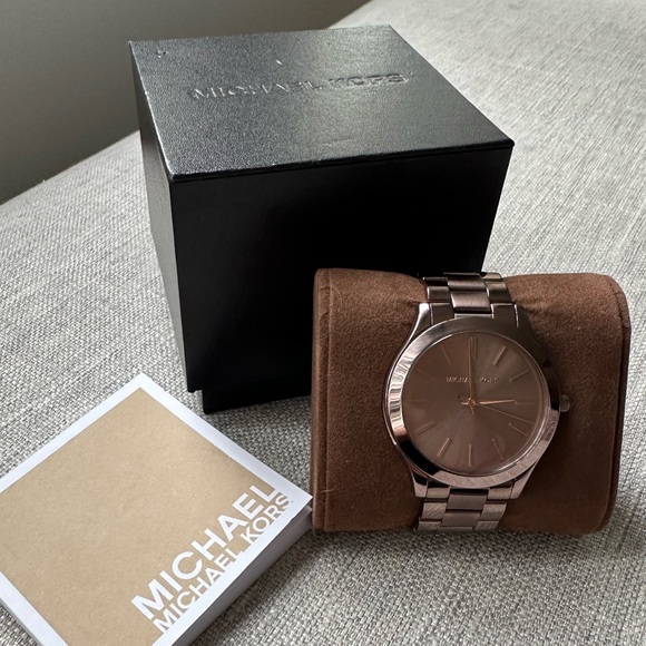 Michael Kors Slim Runway Rose Gold-tone Stainless Steel Watch - Picture 1 of 5
